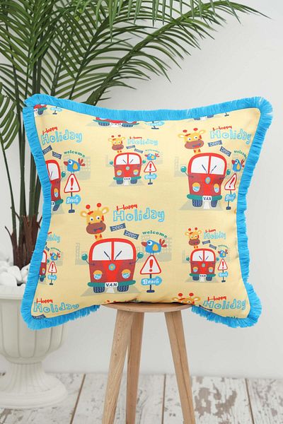 Aisha's Design Holiday Themed Children's Throw Pillow Cover with Fringed Edges 45X45 Cm,K-407