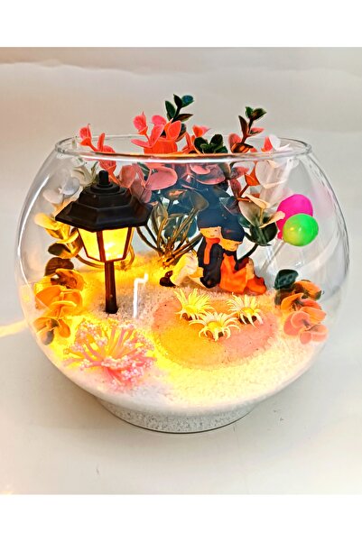 TERARYUM DÜNYASI VE HEDİYELİK Teraryum Mutlu Aşıklar Sırt Sırta Işıklı Jelli