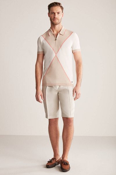 Hemington Zipper Detailed Camel-Cream Color Knitwear Polo