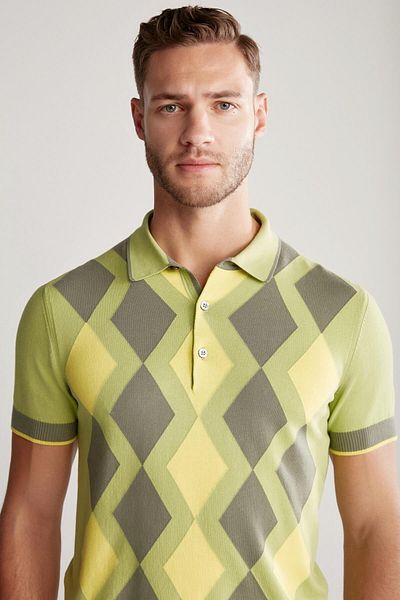 Hemington Green Khaki Baklava Pattern Knitwear Polo