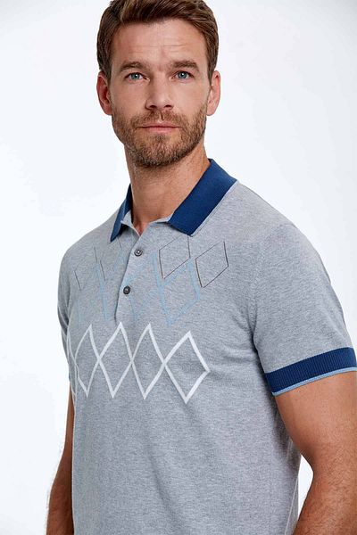 Hemington Diamond Patterned Pure Cotton Light Gray Knitwear Polo