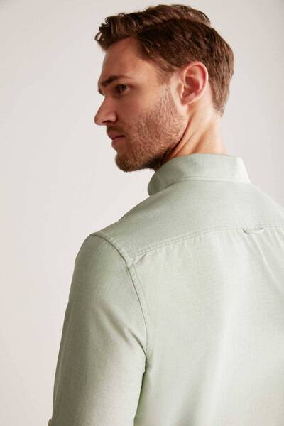 Hemington Düğmeli Yaka Saf Pamuk Yeşil Gömlek