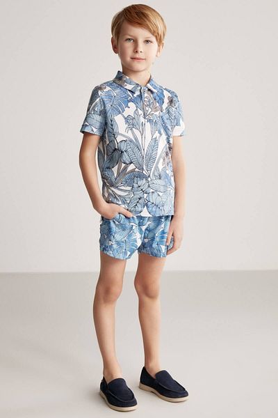 Hemington Floral Patterned Blue Polo Neck Children's T-Shirt