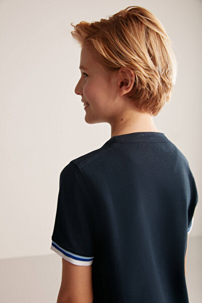 Hemington Embroidered Logo Pique Knit Crew Neck Navy Blue Children's T-Shirt