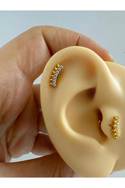 Arescollection 1 adet G23 TİTANİUM ( titanyum) zirkon taşlı tragus kıkırdak  conch flat  helix lobe uyumlu piercing