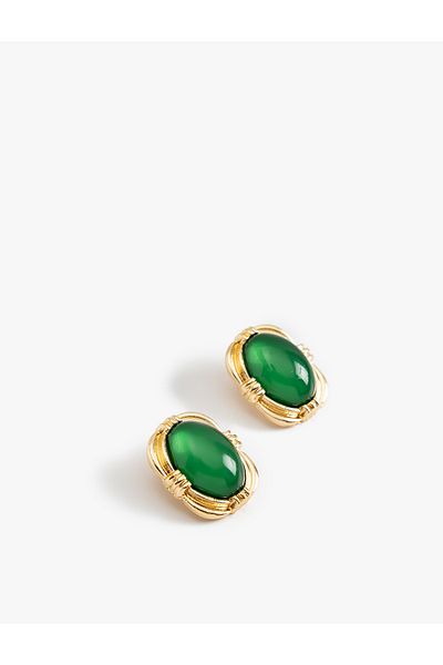 Koton Oval Vintage Earrings - Stone Detailed