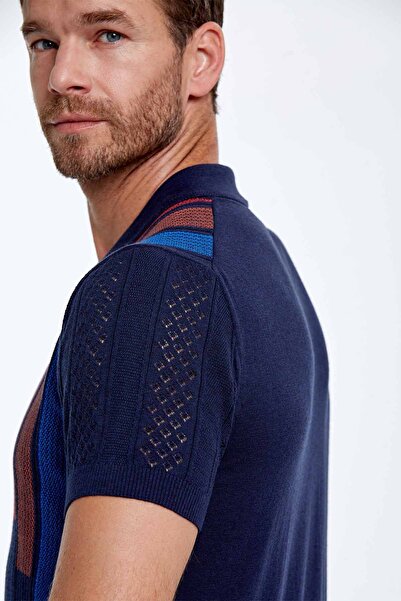 Hemington Micro Pattern Pure Cotton Navy Blue Knitwear Polo