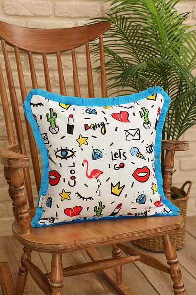 Aisha's Design غطاء وسادة منقوش على شكل شفة بوب آرت بحواف مهدبة مقاس 45 × 45 سم، K-407