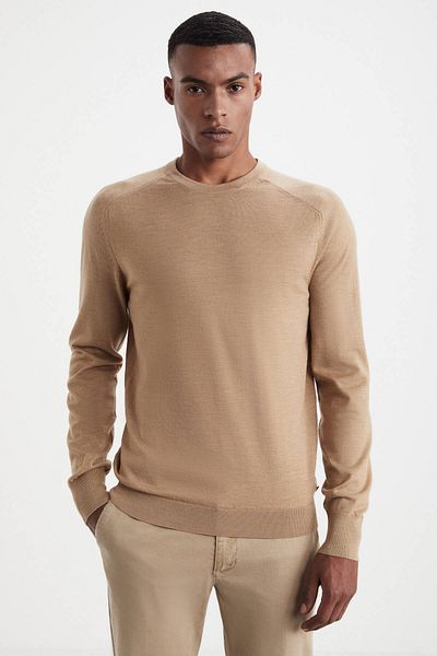 Hemington Slim Fit Crew Neck Camel Merino Wool Sweater
