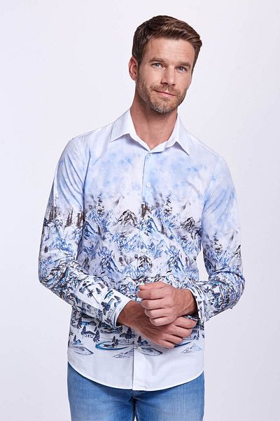 Hemington Winter Patterned White Pure Cotton Shirt