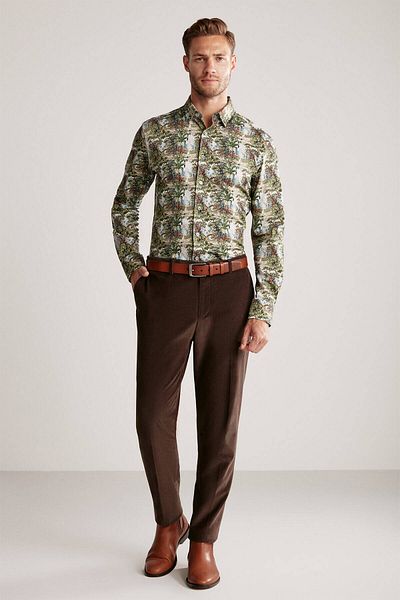 Hemington Green Cotton Shirt with Tree Pattern