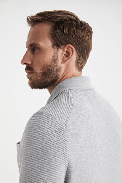 Hemington Stripe Pattern Pure Cashmere Light Gray Knitwear Jacket