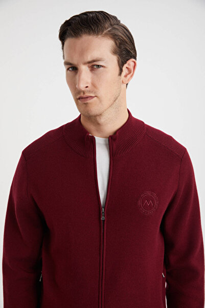 Hemington Arma Detaylı Fermuarlı Bordo Triko Spor Ceket