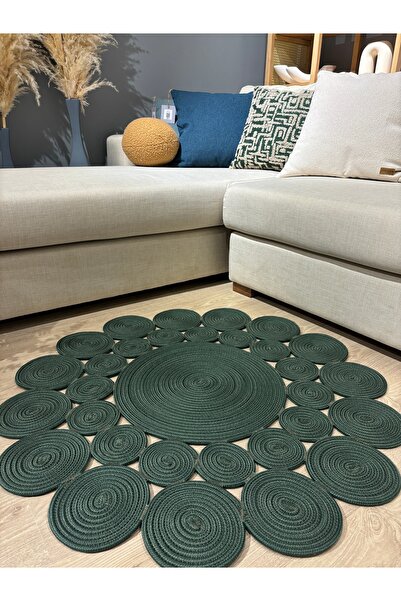 MaVaux Hasır Jüt Çiçek Desenli Kilim Halı