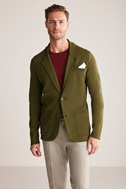 Hemington Haki Giza Pamuk Triko Blazer Ceket