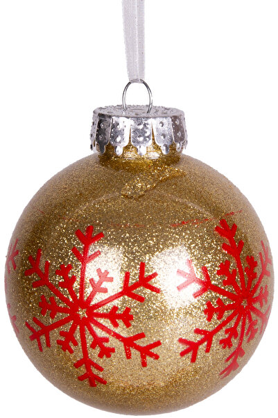 Herdekora Χριστουγεννιάτικο στολίδι Χριστουγεννιάτικη Μπάλα Κόκκινη Χιονοκόκκαλο Πακέτο 6 Τεμαχίων Χρυσό 8 εκ.