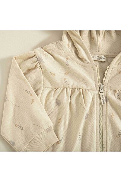 Chakra Hug Me Çiçekli Fermuarlı Kapüşonlu Sweatshirt Bej