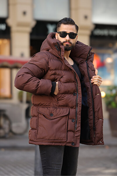 RHONES Мъжко зимно дълго палто с качулка и джоб на чантата