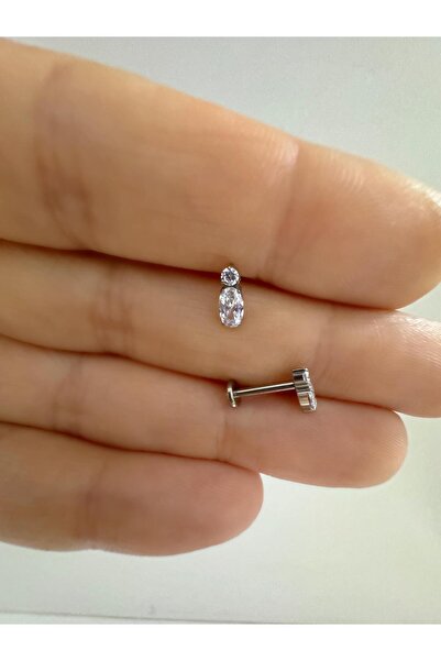Arescollection 1 adet G23 TİTANİUM ( titanyum) zirkon taşlı tragus kıkırdak  ...