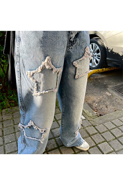 BALİNA Y2K Mavi Stars Patch Detay Unisex Pantolon