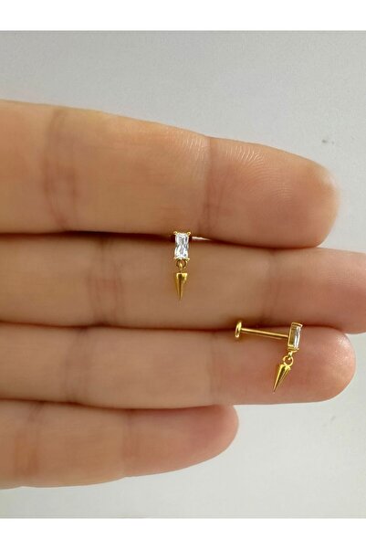 Arescollection 1 adet G23 TİTANİUM ( titanyum) zirkon taşlı tragus kıkırdak  conch flat  helix lobe uyumlu piercing