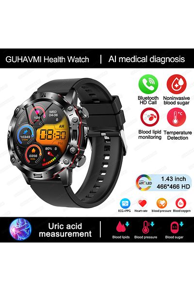 Choice Black New Healthy Blood Lipids Uric Acid Blood Sugar Smart Watch Men ECG+PPG Fitness Tracker Clock B