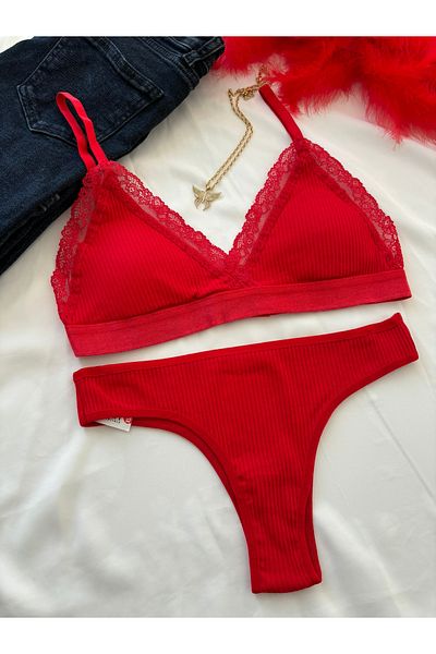 İNKO İÇ GİYİM Red Ribbed Bra Set