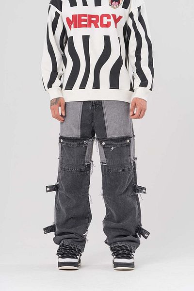 go gang own Overalls Baggy Pants with Patch and Pocket Detail