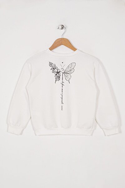 zepkids Велосипедний комір, довгий рукав, лівий бік з написом, екрю колір, дівчачий світшот