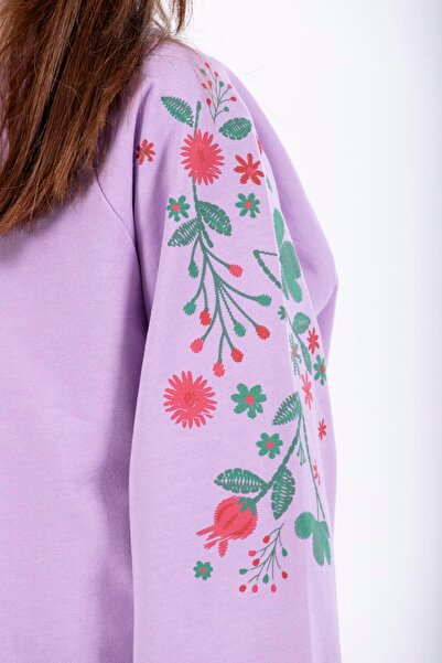 zepkids Κοριτσίστικο φούτερ με μακρυμάνικο λουλούδι με λαιμόκοψη σε λιλά χρώμα