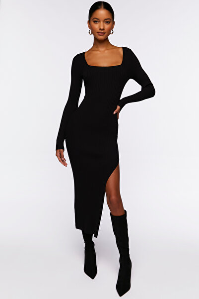Forever 21 Yırtmaçlı Midi Triko Elbise