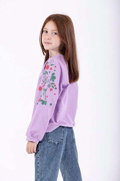 zepkids Κοριτσίστικο φούτερ με μακρυμάνικο λουλούδι με λαιμόκοψη σε λιλά χρώμα