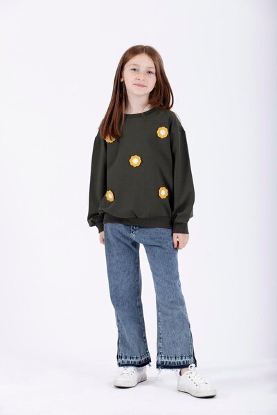 zepkids Велосипедний комір, довгі рукави, хакі, дівчачий світшот