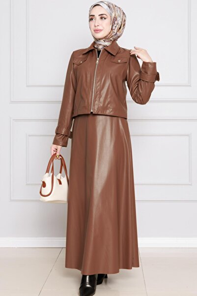 Sevitli Σετ δερμάτινο μπουφάν Tan Suit