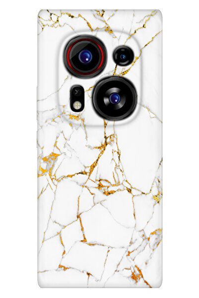 TECNO Phantom X2 Pro Kılıf Desenli TPU Silikon Sarı Beyaz Mermer