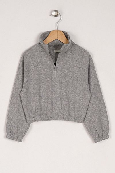 zepkids Tricou cu mânecă lungă, pe jumătate, pe jumătate, cu fermoar, detaliat, de culoare gri pentru fetiță