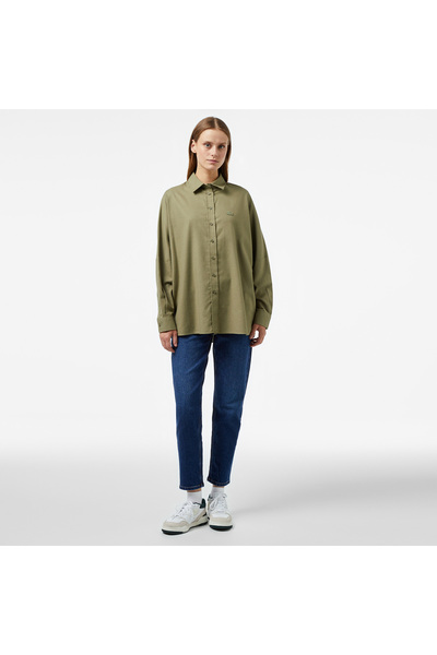 Lacoste Kadın Loose Fit Haki Gömlek