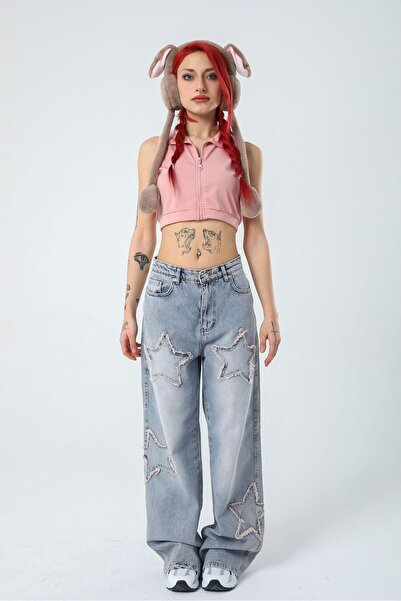 BALİNA Açık Mavi Yıldız Detaylı Baggy Pantolon