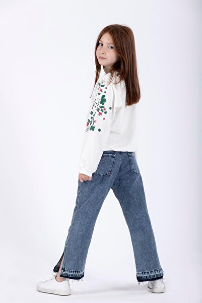 zepkids Κοριτσίστικο φούτερ με μακρυμάνικο λουλούδι με λαιμόκοψη εκρού