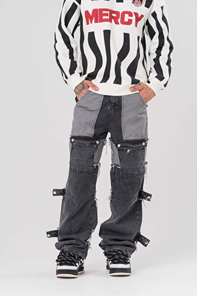 go gang own Φαρδύ φαρδύ παντελόνι με μπάλωμα και λεπτομέρεια τσέπης