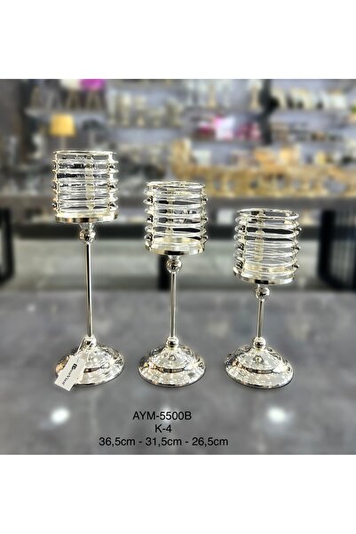 EVRA Gümüş 3'lü Mumluk Seti 5500B