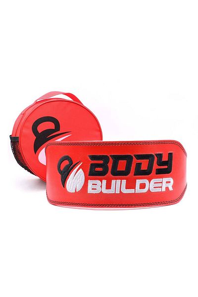 Body Builder Leather Belt With Back Support With Bag, XL, Red