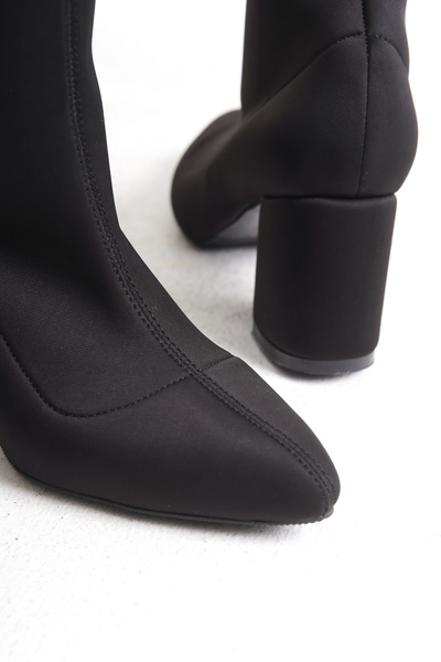 MARSEDO Kadın Kalın Topuklu Sivri Burun Streç Günlük Bot Viva