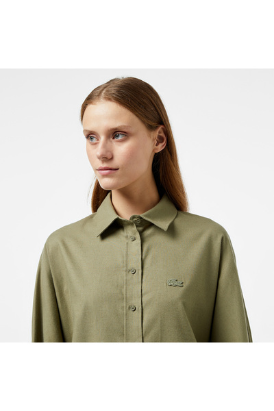 Lacoste Kadın Loose Fit Haki Gömlek