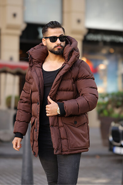 RHONES Мъжко зимно дълго палто с качулка и джоб на чантата