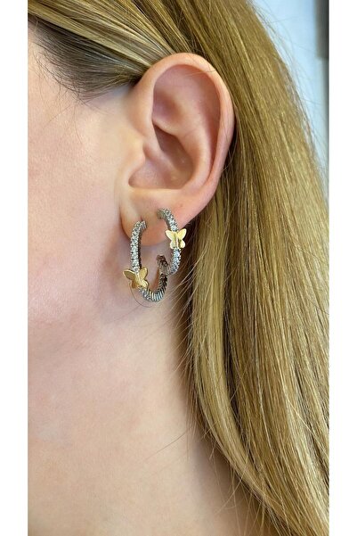 papatya aksesuar مجموعة من 3 أقراط نسائية من الفولاذ المقاوم للتشويه من الفولاذ المقاوم للصدأ بحجر الزركون على شكل فراشة