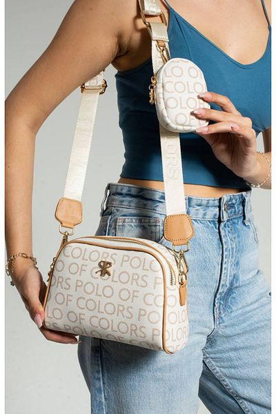 eflanmoda Polo of Colors White Crossbody Shoulder Bag with Mini Wallet
