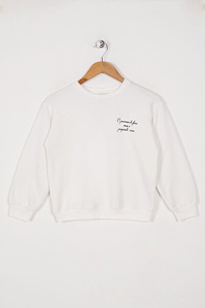 zepkids Велосипедний комір, довгий рукав, лівий бік з написом, екрю колір, дівчачий світшот