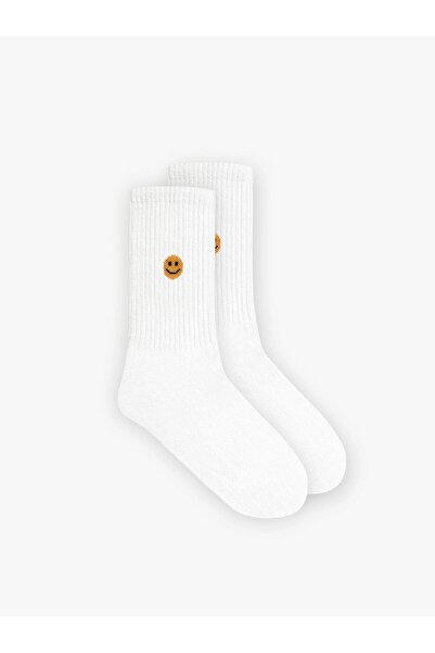 ablukaonline Men's Unisex Emoji Printed Long College Tennis Socks White