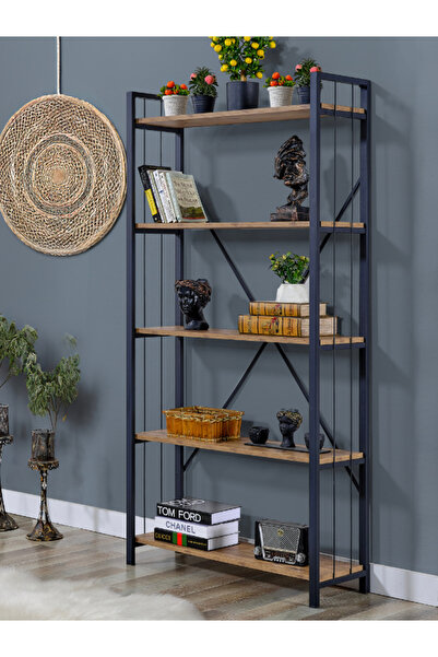 UmkaHome Umka 5 Raflı Telli Kitaplık Modern Kitaplık  Atlantik Çam Kitaplık